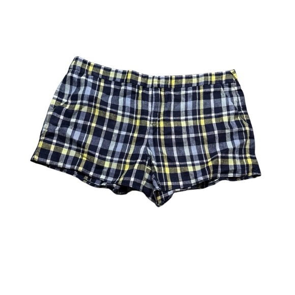 Joie Plaid Shorts Women’s 12 Mini Navy Spring 100% Linen Style - Picture 1 of 4